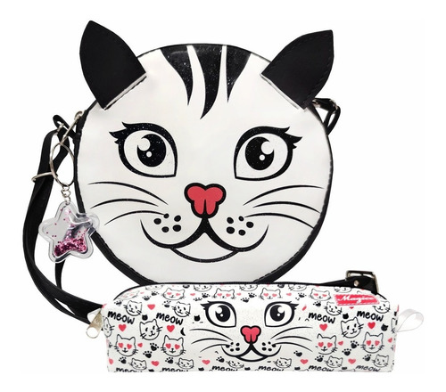 Kit Infantil Bolsa Estojo Gatinho Gliter, Magicc Bolsas 1169