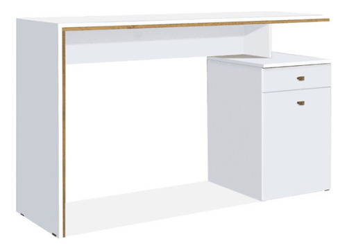 Mesa Estação De Trabalho Escritório Office Branco E Nature