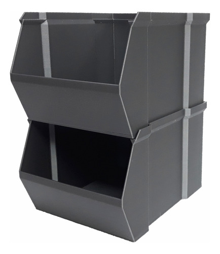 Pack De Cajas Apilable Impresa En 3d, 2 Modelos 4 Unidades Gris Lisa
