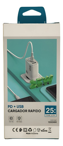 Cargador 25w Pd + Cable Usb Tipo C A Lightning Certificado