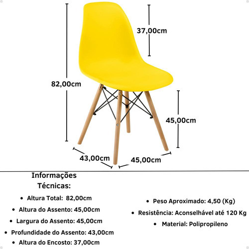 Mesa Inês 100cm Branca + 4 Cadeiras Eames Eiffel Cor Amarela