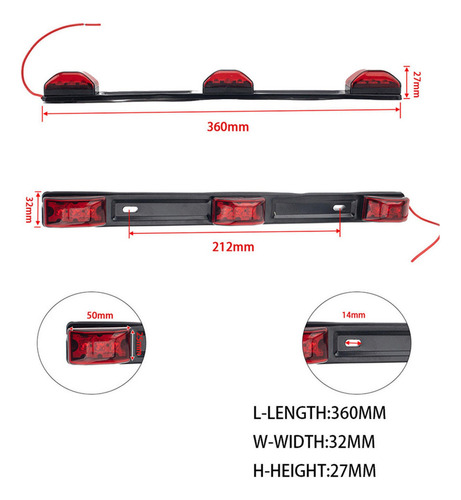 * 14 Red 3 Id Lâmpada Led Barra De Luz Traseira De Montagem