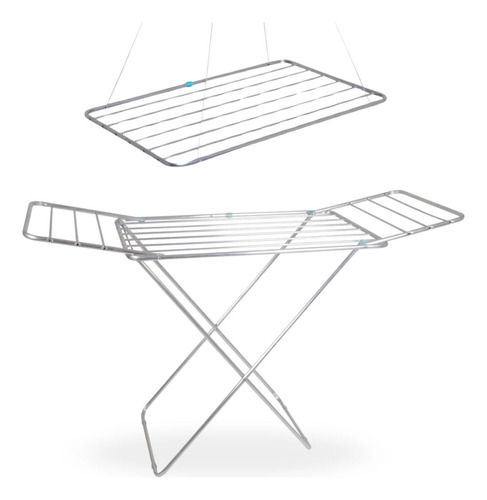 Varal De Chão Alumínio 1,53 M Com Abas+ Varal De Teto 120 Cm