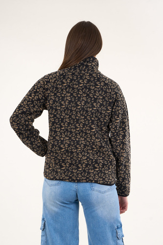 Poleron Polar Full Print Look Sherpa Negro Mujer Polemic