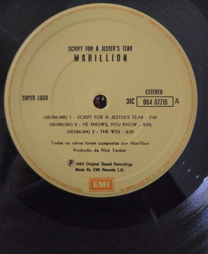 Lp Marillion-script For Jester Tear Nacional Original 1983 (Usado)