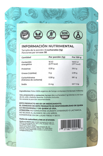Hongo Cordyceps Orgánico En Polvo Brain Food Adaptógeno
