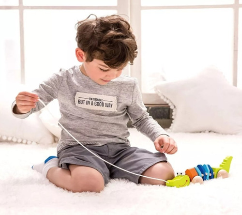 Imagen 2 de 5 de Arrastre Cocodrilo Madera Interactivo Infantil