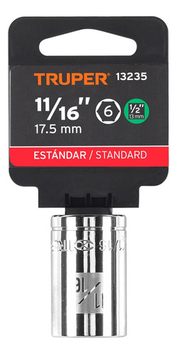 Dado 1/2' 6 Puntas Standard 11/16' Truper 13235 Color Plateado