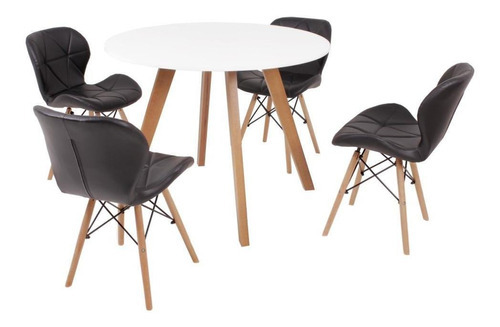 Mesa Inês 100cm Branca + 4 Cadeiras Eiffel Slim Cor Preta