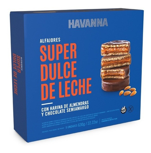 9 Alfajores Havanna Almendras Super Dulce De Leche Sin Tacc
