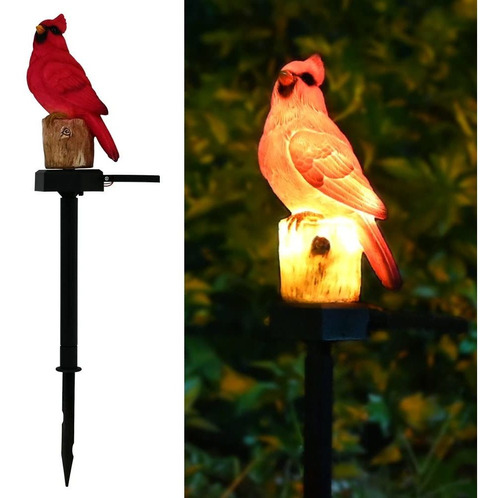 Figura Pajaro Para Decoracion Jardin Cardenal Luz Solar Rojo