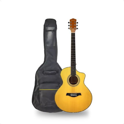 Guitarra Electroacustica Con Corte Negra Eq Afinador + Funda