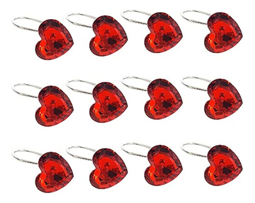 Ganchos Para Cortina De Metal Diseño Corazon Rojo 12 Pzas