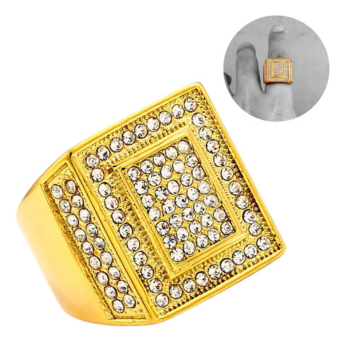 Anillo Hip Hop Piedras Cz Color Oro Acero Inoxidable Hombre