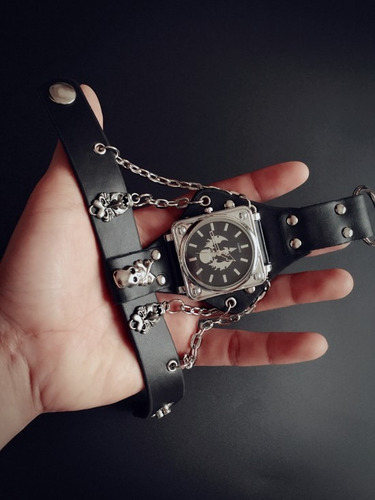 Reloj Pulsera Hombre Retro Cuero Cráneo Ideal Motoqueros
