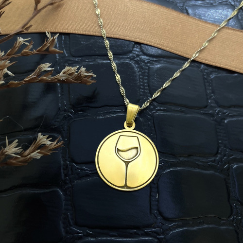 Cadena Y Dije Copa De Vino Enólogo Sommelier Oro 18k Amarillo 50 Cm