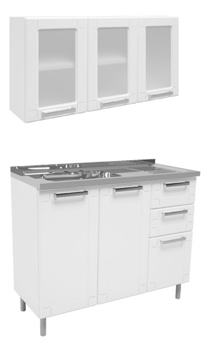 Cocina Integral En Acero 1.05m Incluye Lavaplatos Blanco