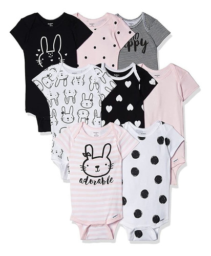 Gerber Baby 8-pack Shortleeve Onesies Bodysuits, Pink Bunny,