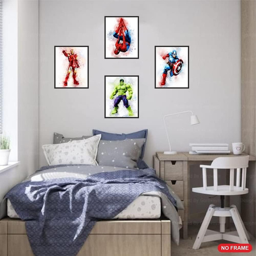 ''posters Acuarela Superhéroes Para Habitación Infantil Sin