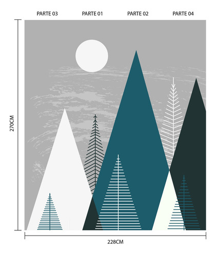 Imagem 2 de 3 de Papel De Parede Paisagem Montanhas Noite Painel 4 Rolos 6m²