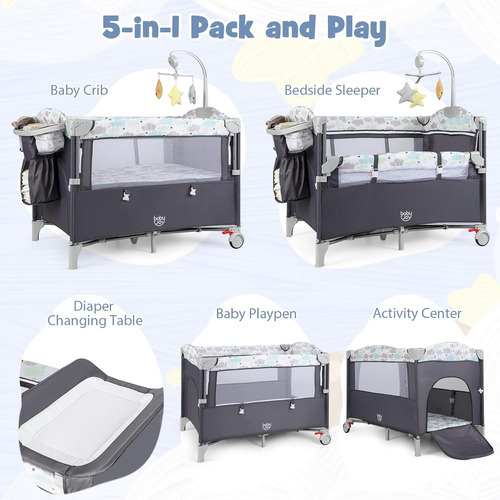 Cama Corral Para Bebe Gris Nubes