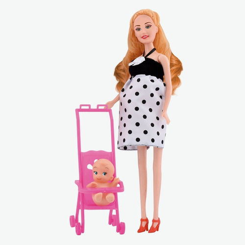 Imagen 6 de 6 de Muñeca Embarazada Con Bebe Cochecito Pretty Mami De Ditoys