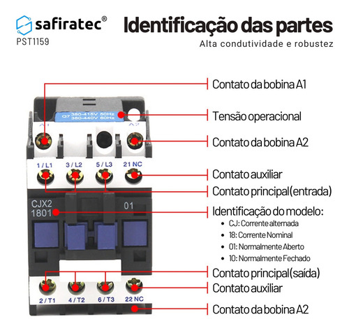 Contator Tripolar Safiratec 9a 0910 3p+1na 220v 380v