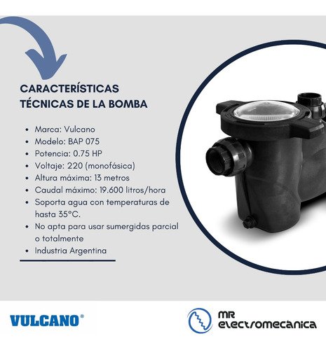 Imagen 4 de 10 de Kit Vulcano Pileta 8x4x1.5m Filtro Vc30 + Bap075 - 50.000lts
