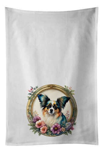 Papillon And Flowers Kitchen Towel Set Of 2 White Dish Towel