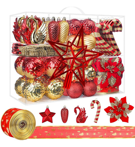 Esferas Navideñas Decorativas Con Liston Para Moños Rojo