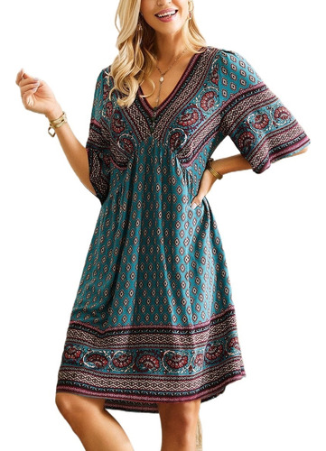 Vestido De Playa Bohemio Con Escote En V Vestido Midi