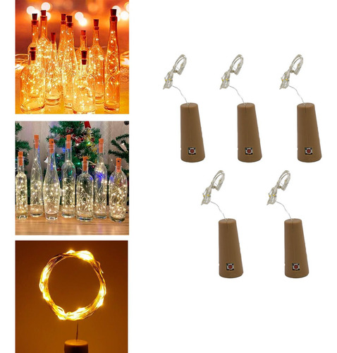 Kit 5 Rolhas De Led Fio Fada Garrafa 1m 10 Leds Luz Amarela