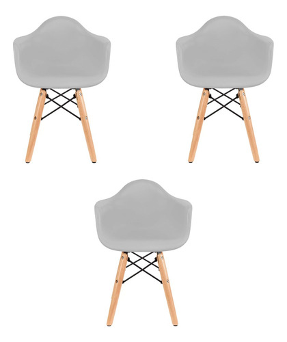 3 Sillas Eames Infantil Con Descansabrazos Modernas - Duduk Gris