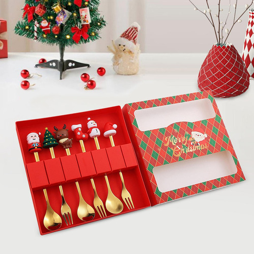 Juego De Cucharas Y Tenedores Navideños, 6 Piezas