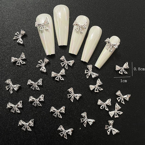 10 Pzs Arte De Uñas 3d Moño Piedras Estilo Francés