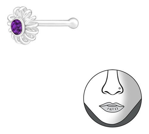 Piercing Nostril  Nariz Flor Amatista De Plata 925 Morado