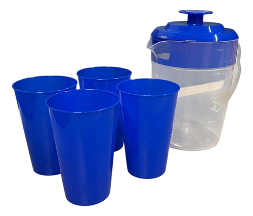 Paquete 12 Jarras Plástico 2 Litros Con 4 Vasos Multicolor Multicolor