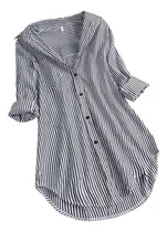 Comprar Blusas Con Botones Y Cuello Vuelto De Manga Larga A Rayas