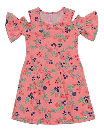 Vestido Infantil Menina Laranja Floral Cativa Kids