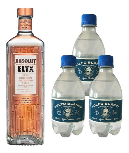 Vodka Absolut Elyx 1lt + Agua Tonica Pulpo Blanco 350ml X3