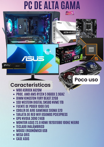 Amd Ryzen 5 9600x Gamer 1.5tb + Gpu Nvidia 3090 24gb (Usado)