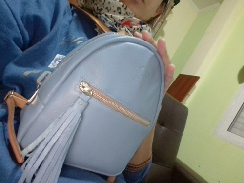Mochila De Cuero Celeste