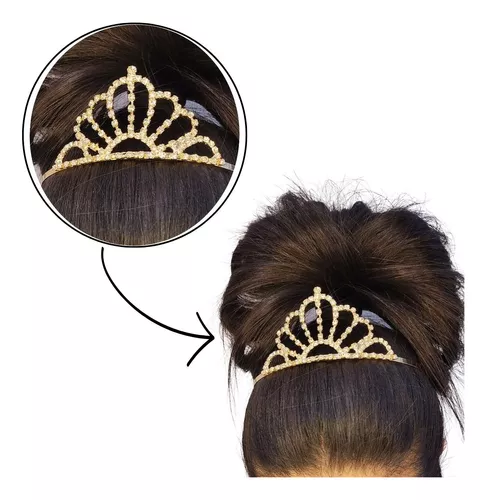 Kit com 12 /24 Mini Coroa de Princesa Pente strass penteado prata