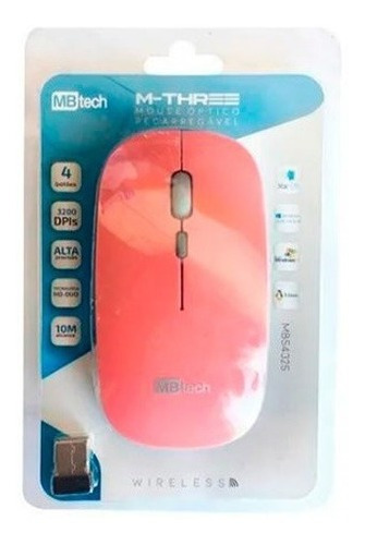 Mouse S/ Fio Wireless 3200 Dpi 10m Alcance Recarregável Rosa