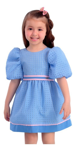 Imagem 1 de 3 de Vestido Infantil Mon Sucré Organza Azul Fluffy 22306 B.e.