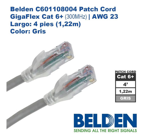 Belden C601108004 Patch Cord Cat6+ 1,22m | 4 Gris