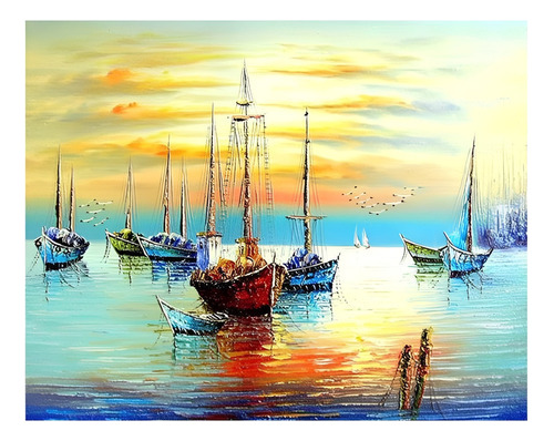 Pintura Por Números 50 X 40 Cms, Atardecer En La Caleta