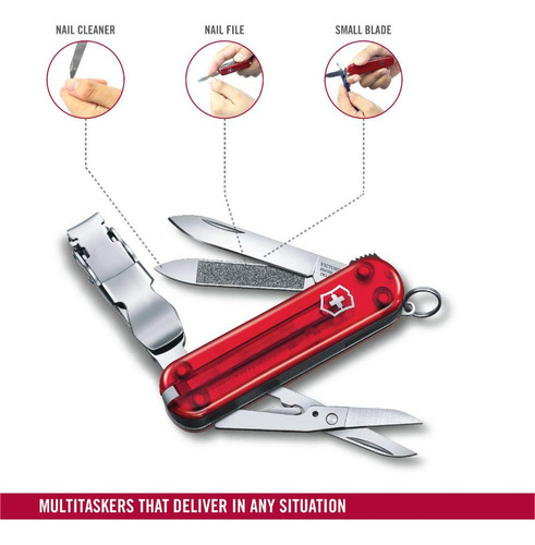 Canivete Victoinox NailClip 580 Vermelho Translúcido 8 Funções