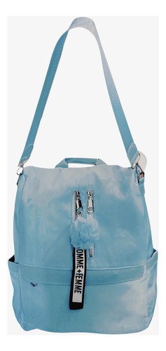 Bolsa Mochila Feminina Antifurto Com Alça Transversal Pompom Azul-celeste Liso