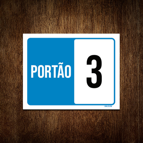 Placa Sinalização - Portão 3 Azul 18x23
